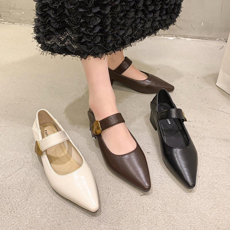 Mary Jane Pointed Small Leather Shoes Women's Soft-soled Single Shoes Spring Loafers Shoes Retro Brown New 2025 French