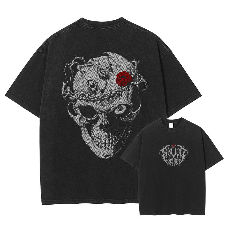 Japan Anime Berserk Graphic Washed TShirt Men Manga Cotton Tshirts Casual Vintage Gothic T Shirt Harajuku Male Street T-shirt
