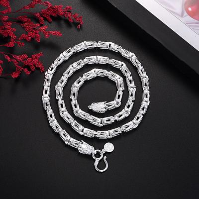 Long Grid 60CM Domineering Double Faucet Silver-plated Necklace Men's Hip-hop Personality Trendy Men Versatile
