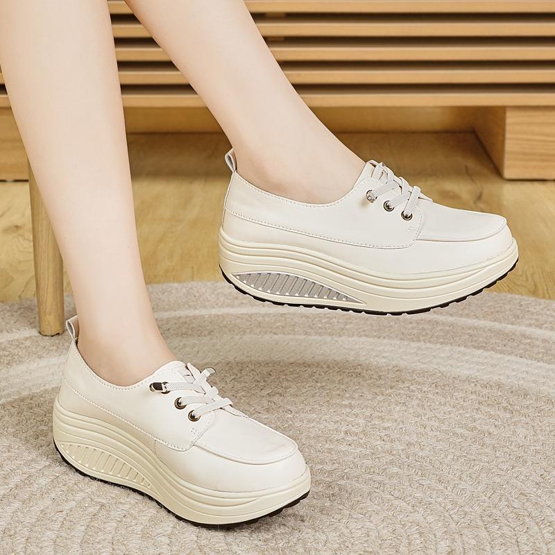Women Platform Loafers Students Casual Leather Elevator Shoes Thick Sole Height Increase Sneakers