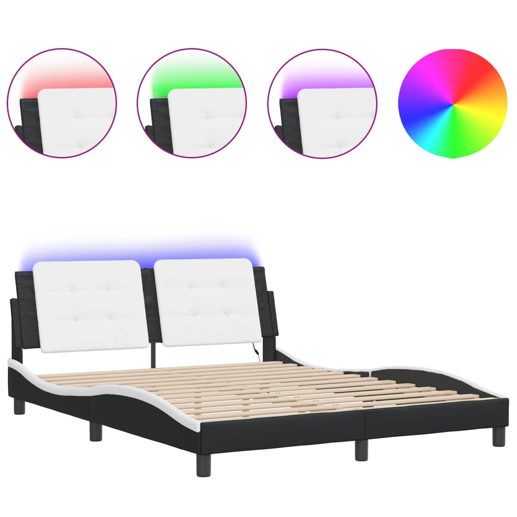 LED Bed Frame Without Mattress  Zadar  Black and White 160 X 200 Cm