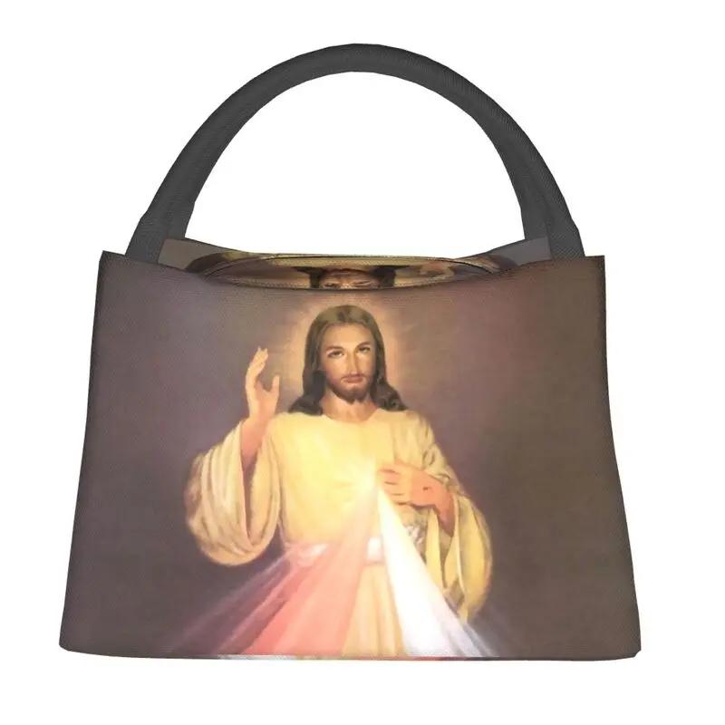 Divine Mercy Insulated Lunch Bags for Camping Travel Jesus Portable Cooler Thermal Lunch Box Women