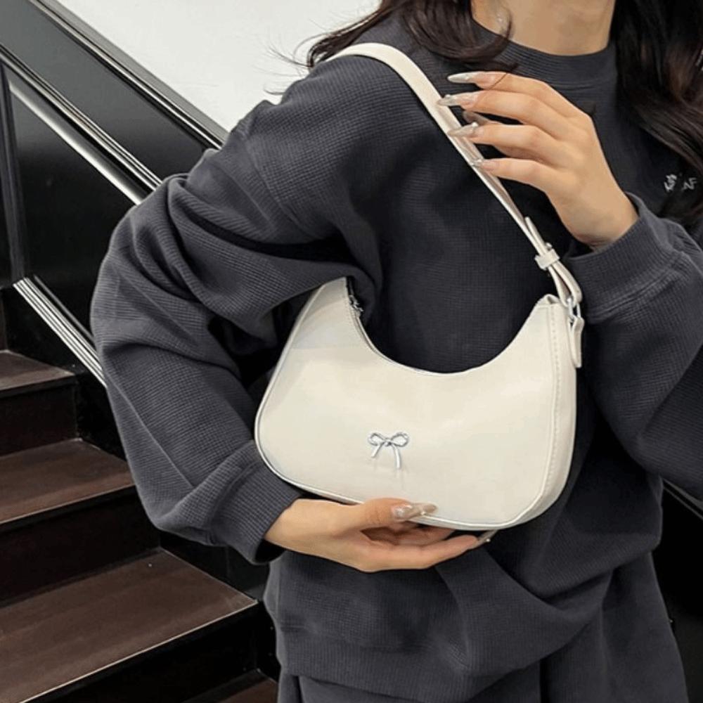 Solid Color Bowknot Underarm Bag Korean Y2K Handbag Trendy Bowknot Armpit Bag  Girls