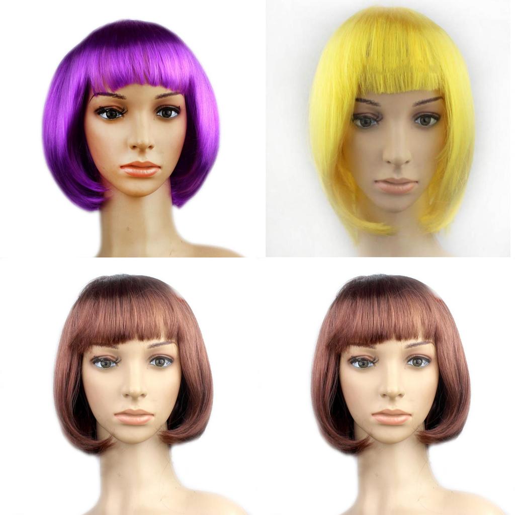 Colorful Short Straight Cosplay Wigs With Vibrant Bangs For Party Style Enthusiasts