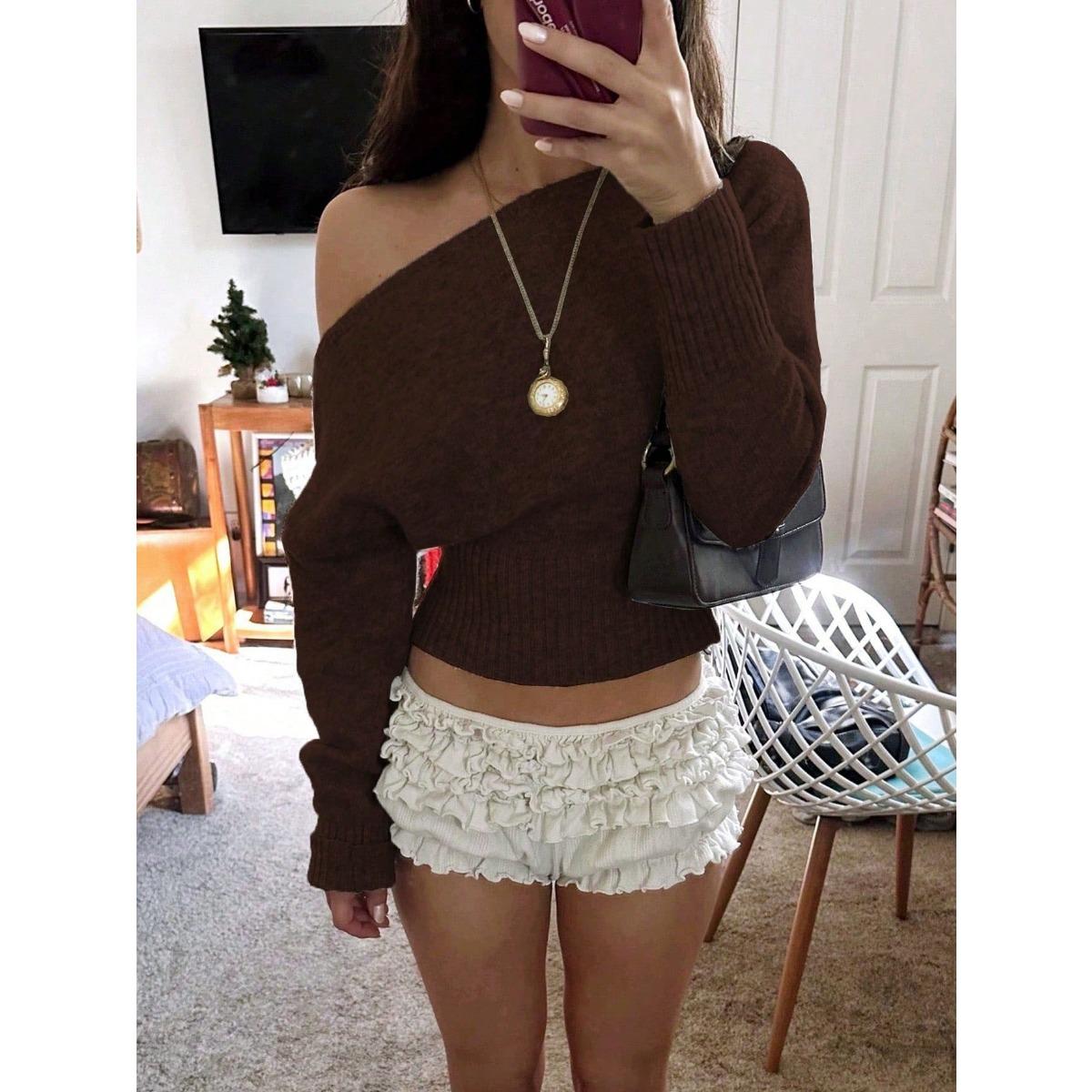 

Autumn Winter Women s Lazy Style Off Shoulder Loose Knit Top, High Waist Slimming Design Sweater Drop Shipping XL