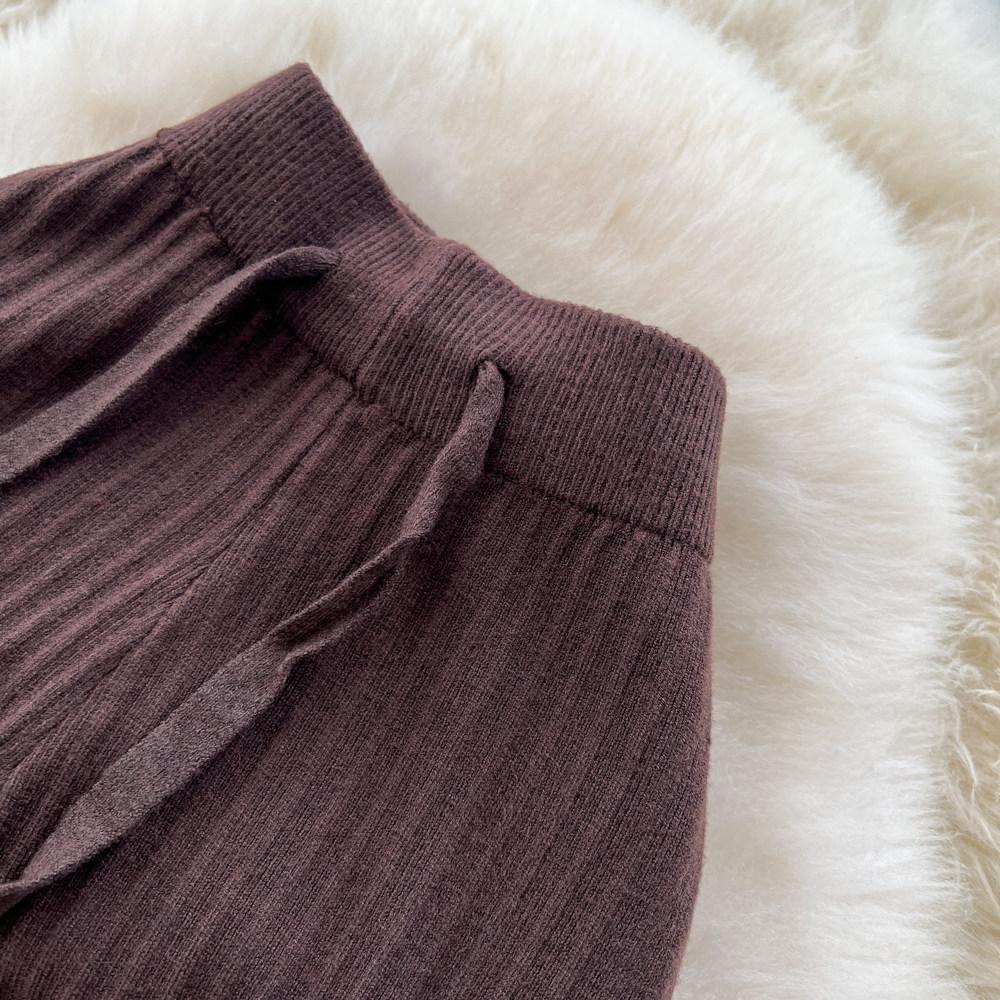 Herbst Winter Damen Lässiger Stil Gestrickter Pullover Kordelzug Weites Bein Hausanzug Hose