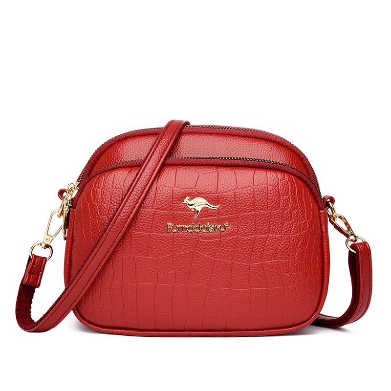 Women's bag fashionable multi-layer embossed large-capacity mobile phone bag trendy women's oblique span bag soft leather small bag