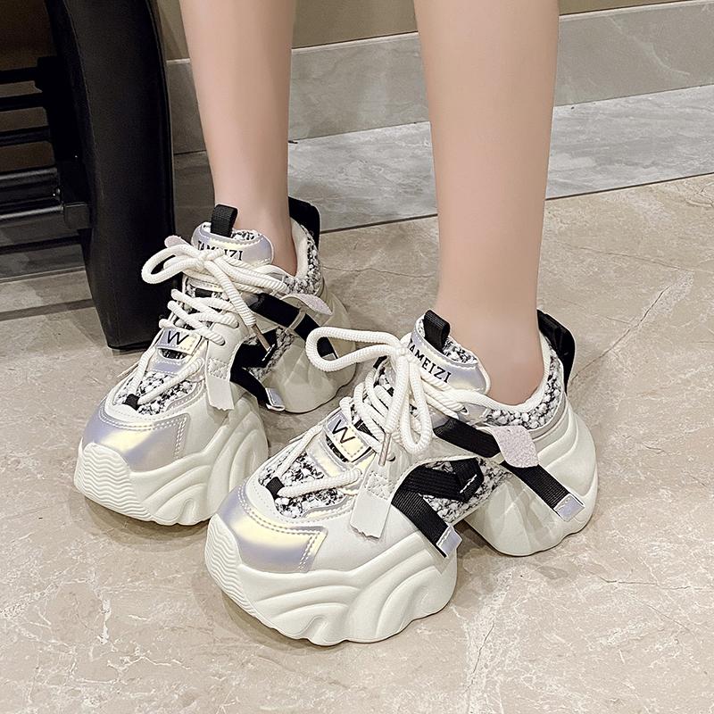 7CM Fashion Spring Autumn Sneakers Women Lace Up Chunky Platform Sports Dad Shoes Woman Comfort Casual Shoes Zapatillas Mujer