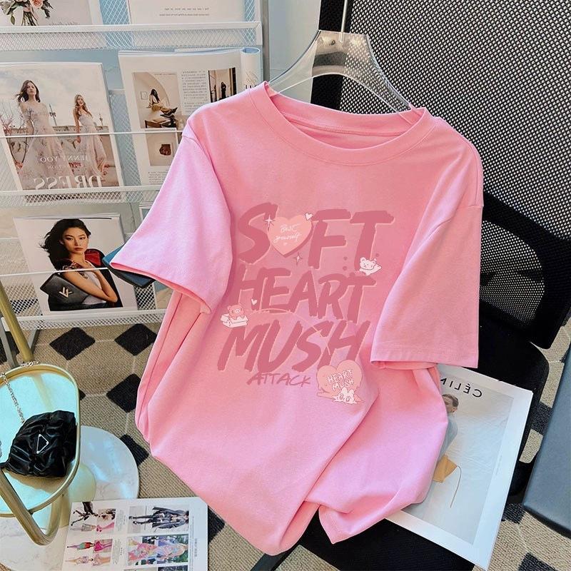 Tricou cu mânecă scurtă din bumbac pur, alb, pentru femei, de vară, nou, de dimensiuni mari, design lejer, imprimat, subțire, cu mânecă jumătate