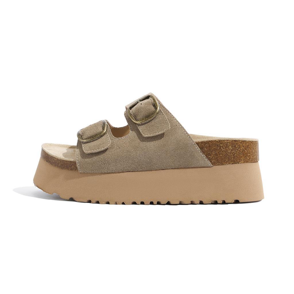 Cowhide Thick-soled Slippers Wear Retro Leather Birkencool Slippers Lazy Muffin Bottom One-word Beach Shoes