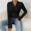 Black V Neck Long Sleeve Fitted Women S Basic Shirt For Autumn Winter