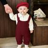 Baby Clothes Super Cute Baby Spring And Autumn Knitted Overalls Fashion Polo Shirt Sweater Split Two-Piece Set