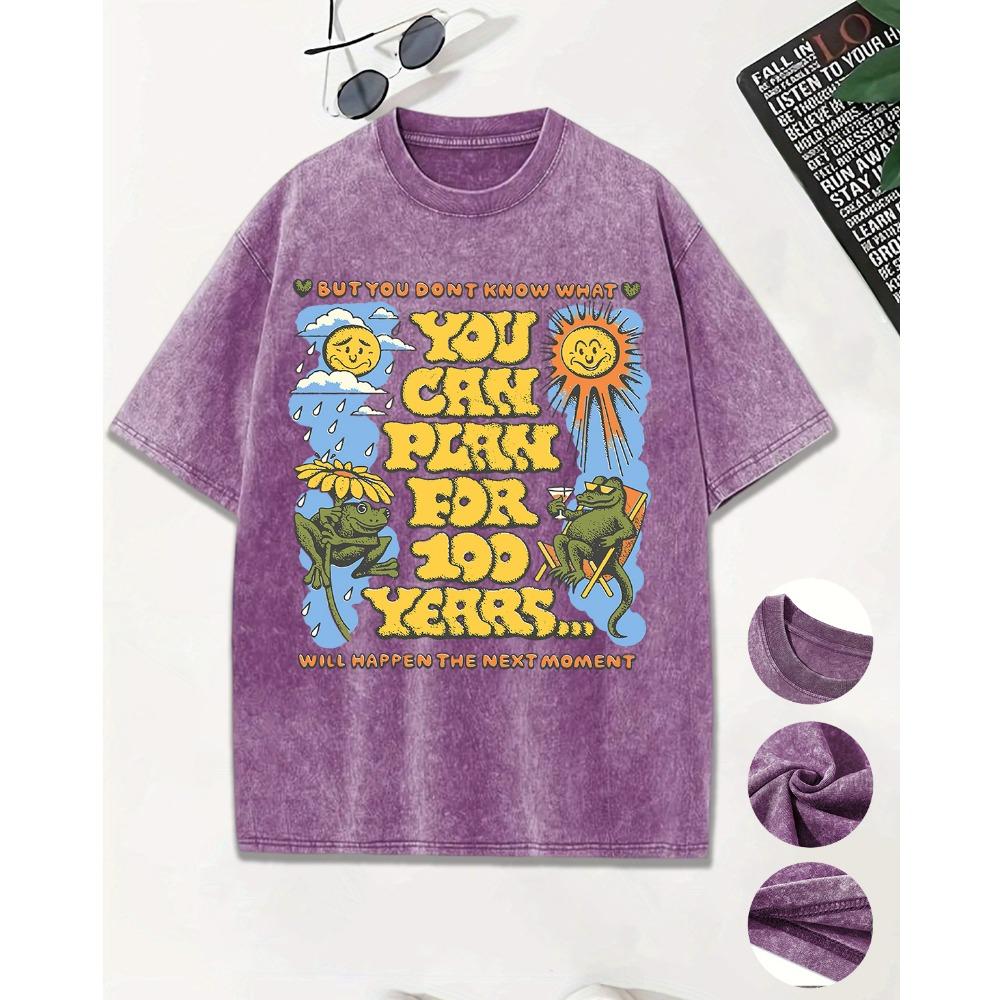 You Can Plan For 100 Years Prints Washed Men T-Shirt Casual Breathable Short Sleeve Soft Cotton Streetwear Loose Top