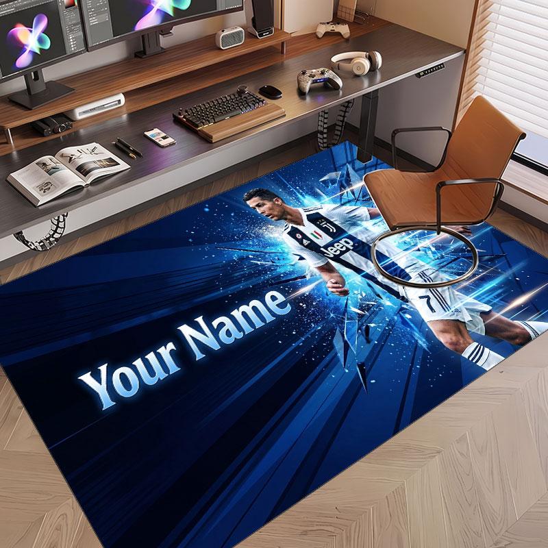 Custom Rug Cristiano Ronaldo Pattern Print Name Text Soft Non‑Slip Floor Carpet for Home Indoor Decoration