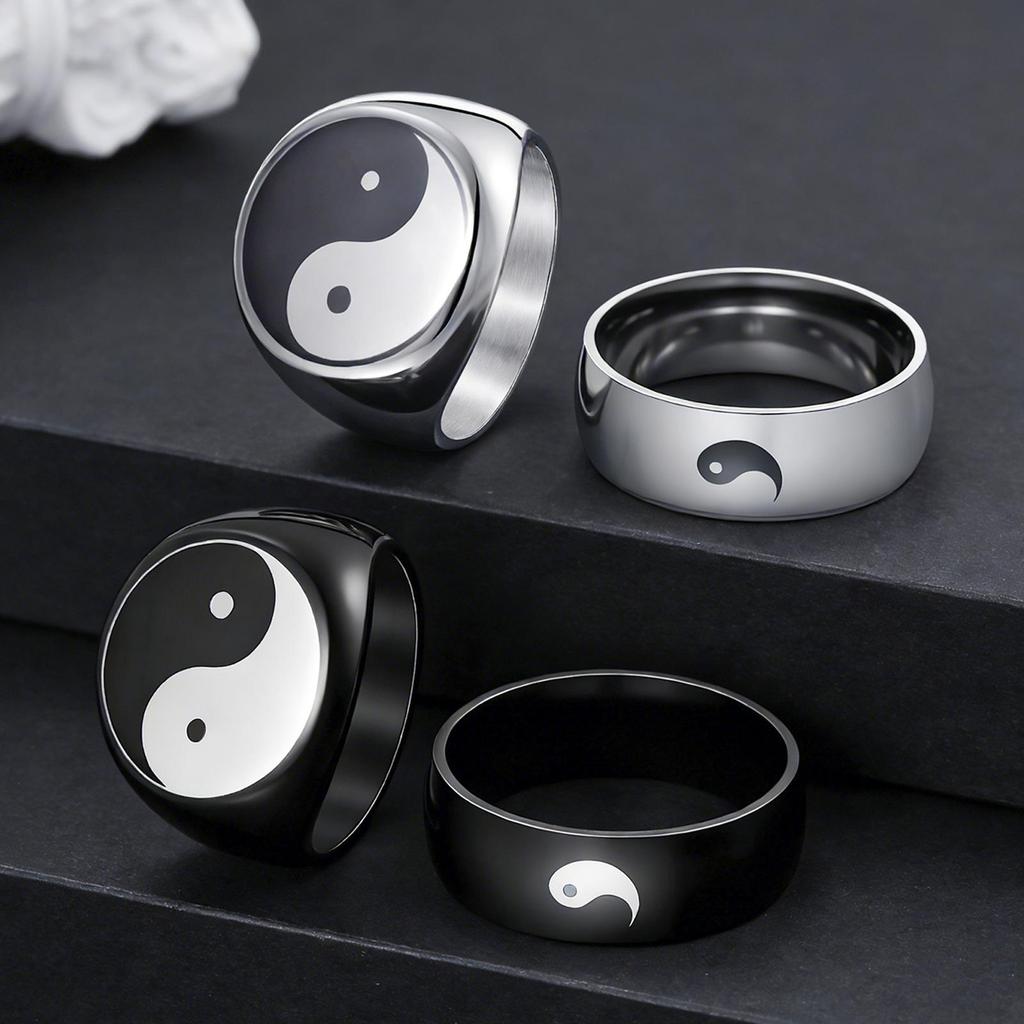 Cross-border National Ink Wash Bagua Men's Retro Ring Set