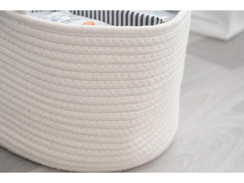 Off-White Handgewebter Baumwollseil Windel- und Spielzeugaufbewahrungskorb mit Quaste Handtasche und herausnehmbarer Box