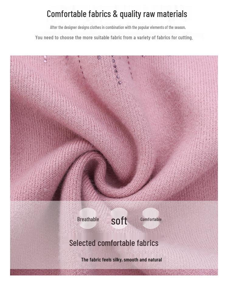 Autumn/Winter Fleece-Lined Knit Base Layer for Middle-Aged & Elderly Women - Half-High Neck, Thickened Fashion Sweater for Mothers