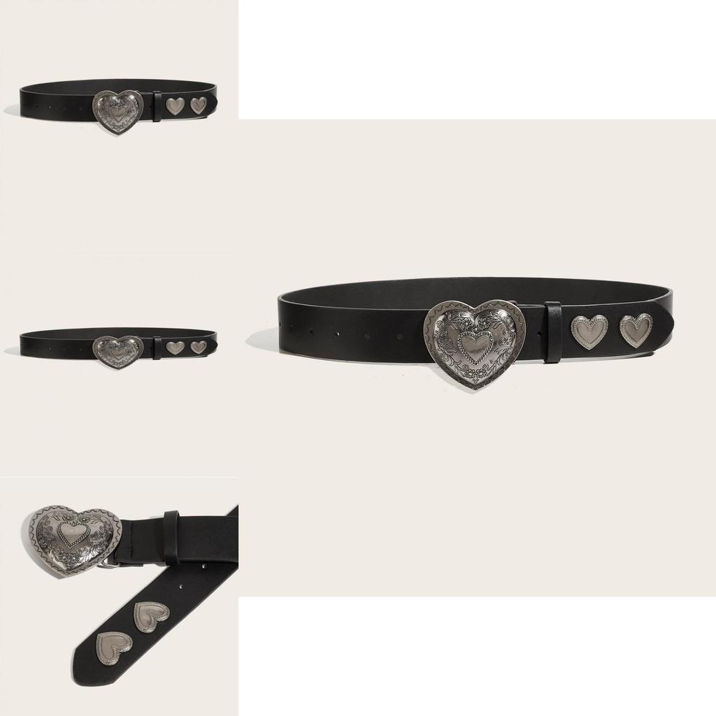 Leather Belt With Heart Buckle For Casual Youth Fashion