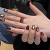 Hand-Painted Cat Eye Brown Nails with Gold Flowers: Autumn/Winter High-End Retro Manicure