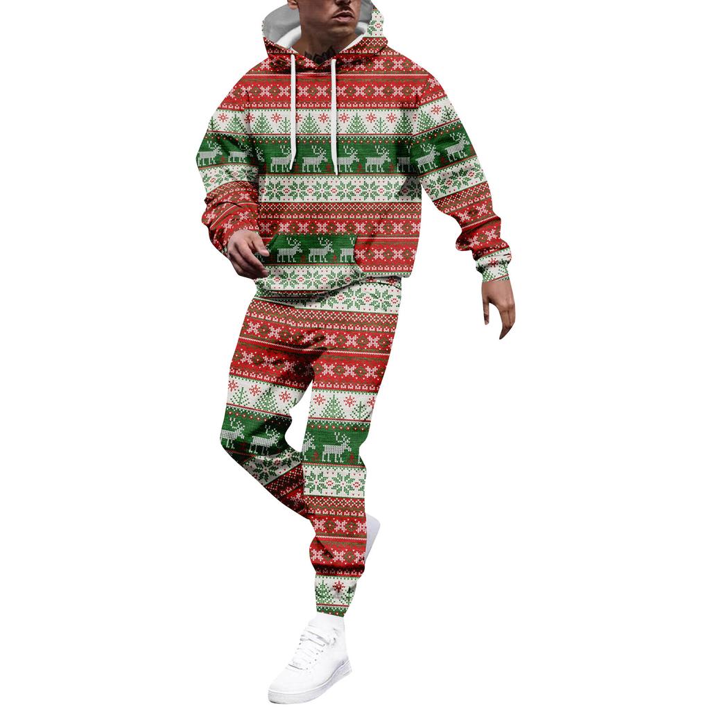 Men's Printed Hooded Sweatshirt And Sweatpants Casual Sports Suit