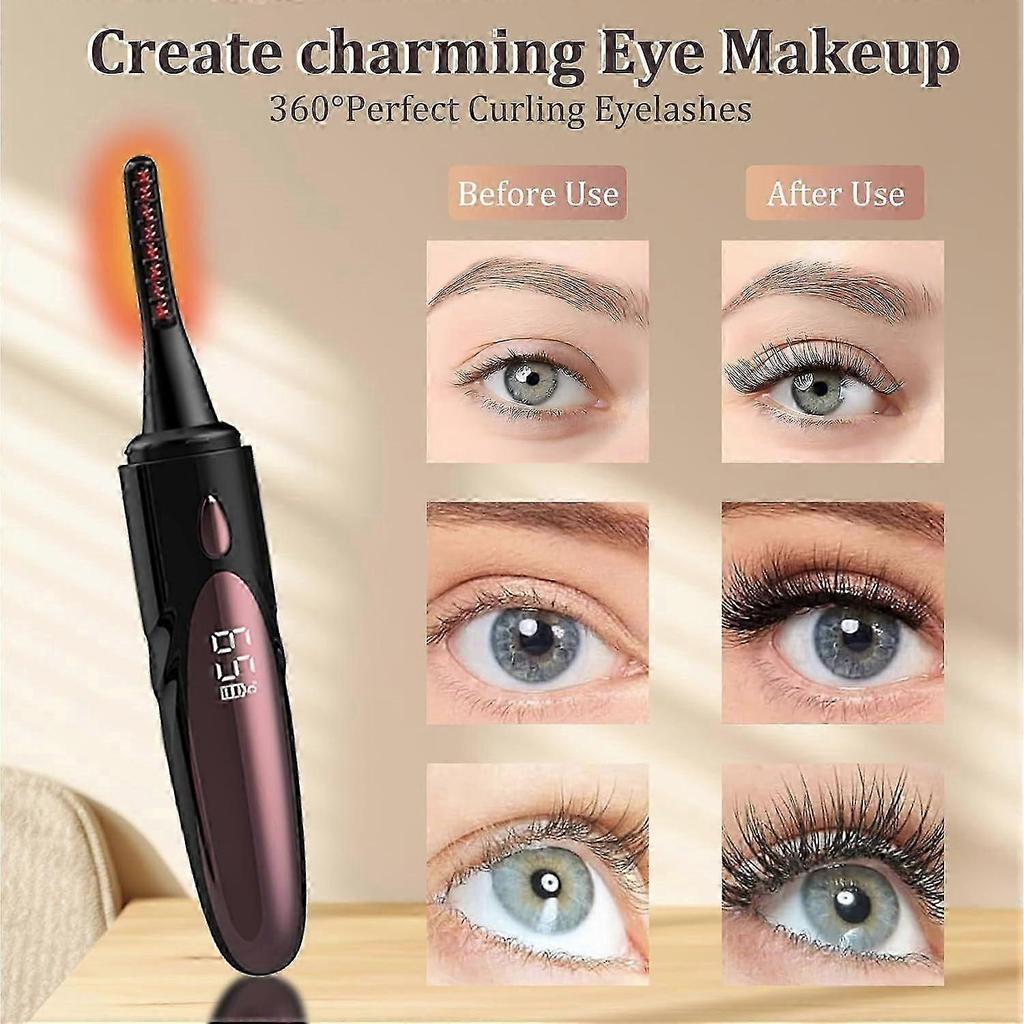 Heated Eyelash Curlers  LED Display USB Rechargeable Electric Eyelash Curler with 4 Heating Modes black