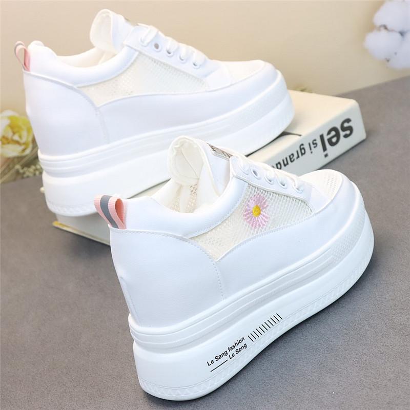 Fashion 10CM Air Mesh Synthetic Leather Platform Wedge Sneakers High Brand Casual Women Shoes Ladies Vulcanize Summer Breathable