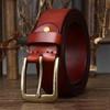 3.8CM Top Cow Genuine Leather Belts for Men Copper Buckle Fashion Style FULL GRAIN Male Belt for Jeans Cowhide Strap