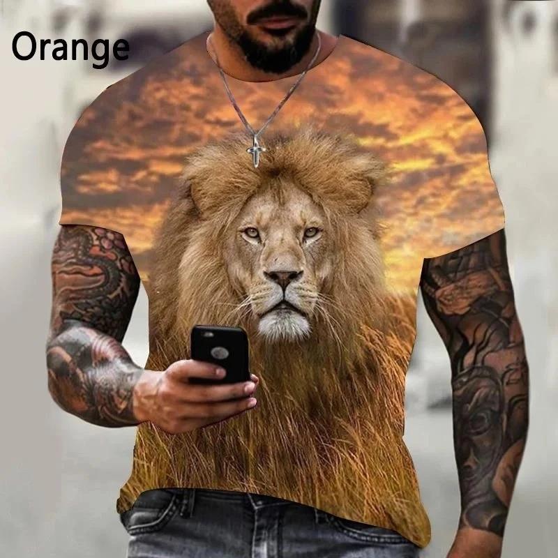 

Модная мужская футболка с принтом льва, уличная мода Харадзюку, круглый вырез, короткий рукав, большой размер, удобный топ 6XL