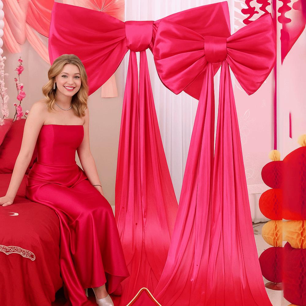 Kokarda 50x38cm Gigantyczna kokarda Tło ścienne Różowa opalizująca wstążka w kolorze czerwonego wina B Dekoracja ścienna Kolor szampański Rozmiar gigant