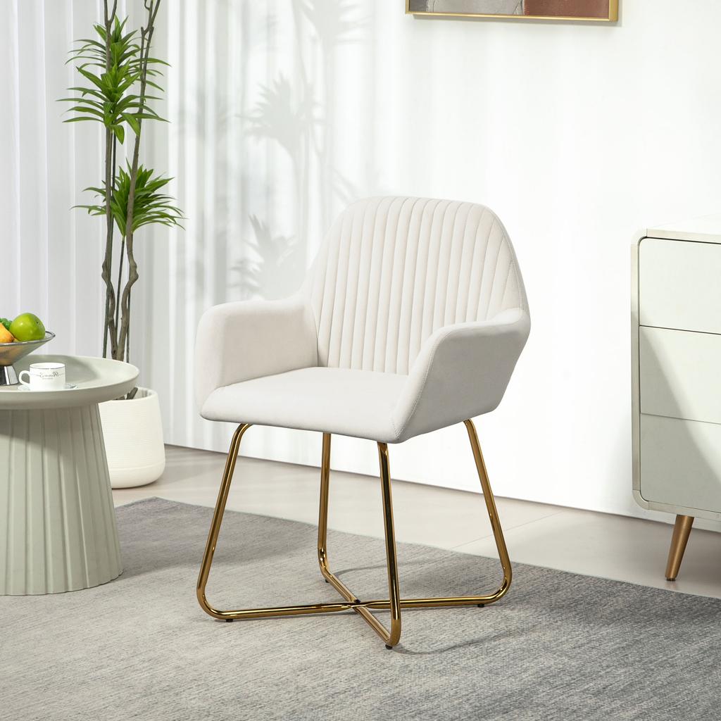 Modern Arm Chair Upholstered Accent Chair with Metal Base for Living Room Cream White