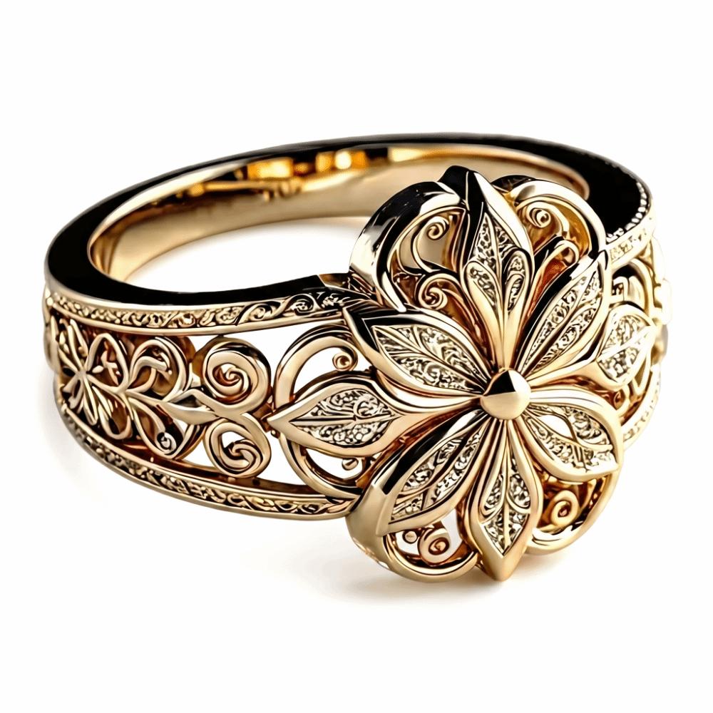 

Light Luxury Hollow Carved Ring Vintage Flower Ring Fashion Finger Jewelry Party 62mm золотой