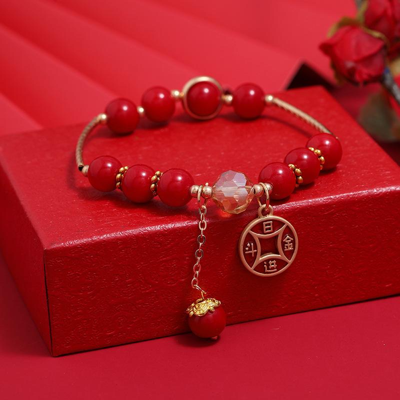 Niche design new exquisite bracelet retro red crystal simple and versatile student creative round bracelet female