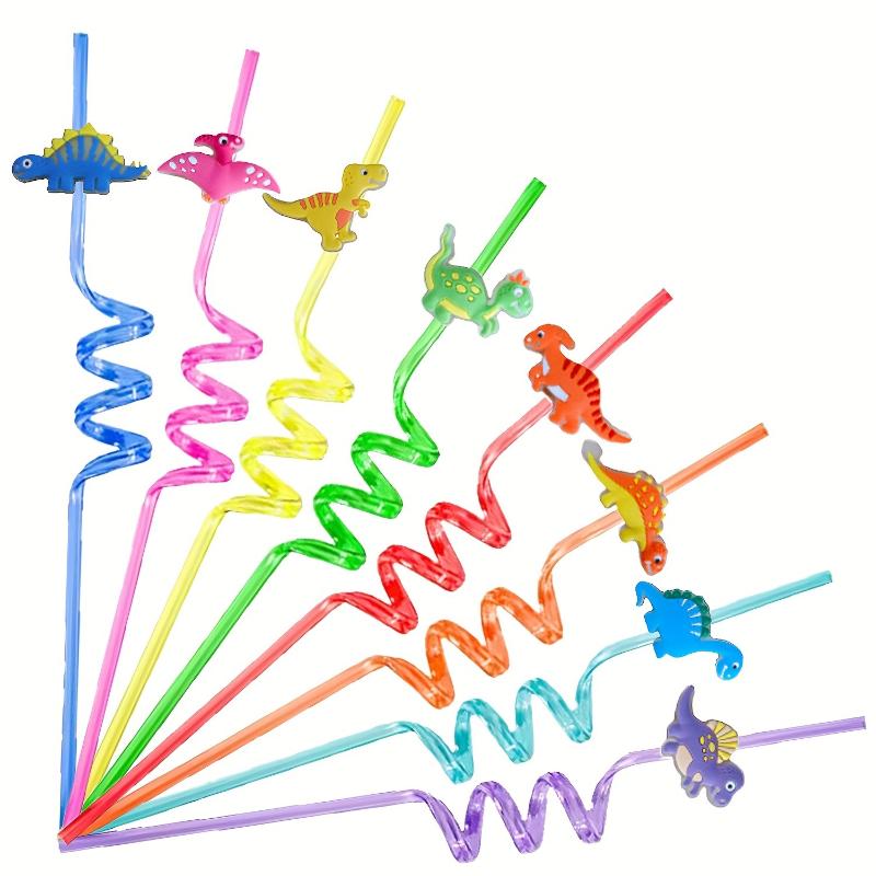 8 PCS Dinosaur Gift Pack Straw Accessories Cartoon Patch Art Design Birthday Party Cute Spiral Creative Straw Party Small Gifts