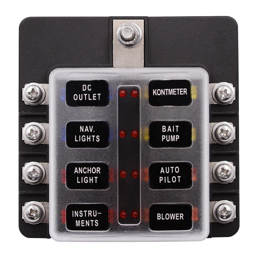 Fuse Box Holder 8 Way Screw Fuse Block for Car, Off-Road, RV, Bus, Yacht, Boat