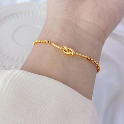 Pulsera de Acero de Titanio con Oro de 18K con Diseño de Nudo Japonés y Coreano - Joyería Elegante para Combinar con Todo para Novias