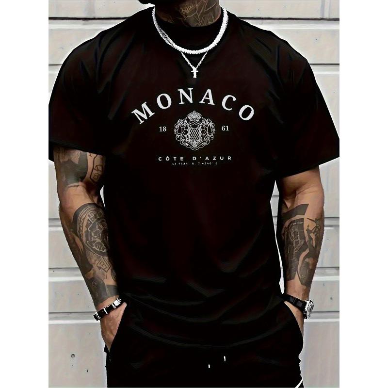 Men s Monaco Cote D Azur T-Shirt , Soft Short Sleeve Tee, Round Neck Top Suitable for Daily & Vacation Wear, Casual Comfortab... S