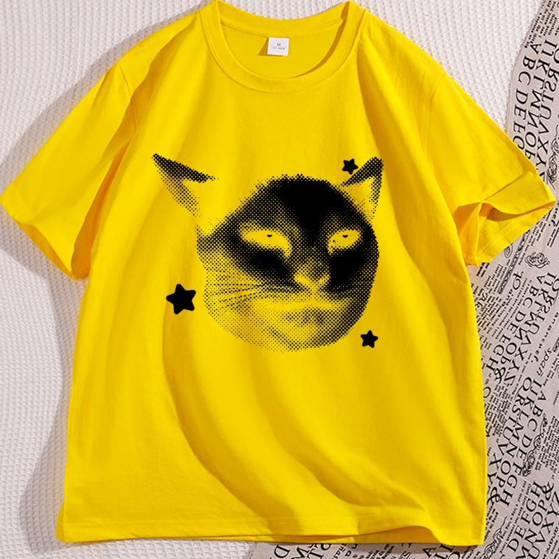 Vintage Graphic Cat Tee Casual Funny Y2k Cats Lover T Shirts 90s Retro Cotton Short Sleeve Tee Shirt Man Clothing Streetwear