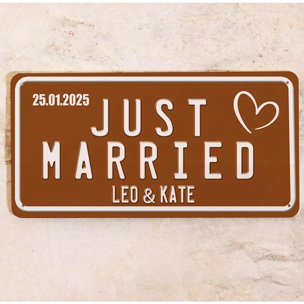 Yeni Evli Metal Tabela 15x30cm, Özel Gelin Damat Adı Tarih Düğün Hediyesi