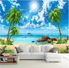3D Prachtige Palm Beach Behang Zeegezicht Behang Woonkamer Slaapkamer Achtergrond Muurschildering