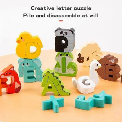 Wooden Creative Letter Animal Puzzle Game | Kids' Creative Letter Puzzle for Toddlers 3-6 | ABC Insert Early Learning Toy