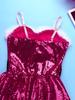 Girls Christmas Santa Dance Costume Adjustable Spaghetti Straps Sequins Leotard Dress Hat Arm Sleeves