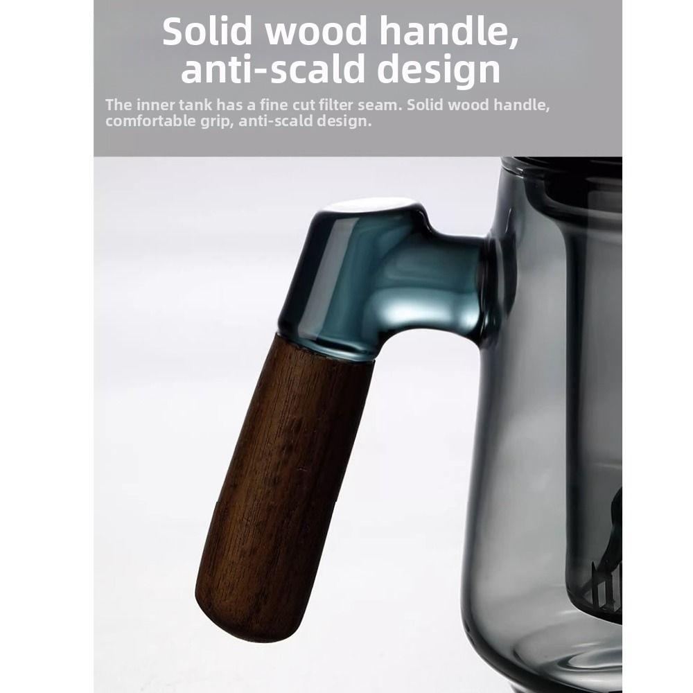 High Borosilicate Glass Glass Tea Cup with Tea Infuser Wood Handle Clear Teapot  Office Use