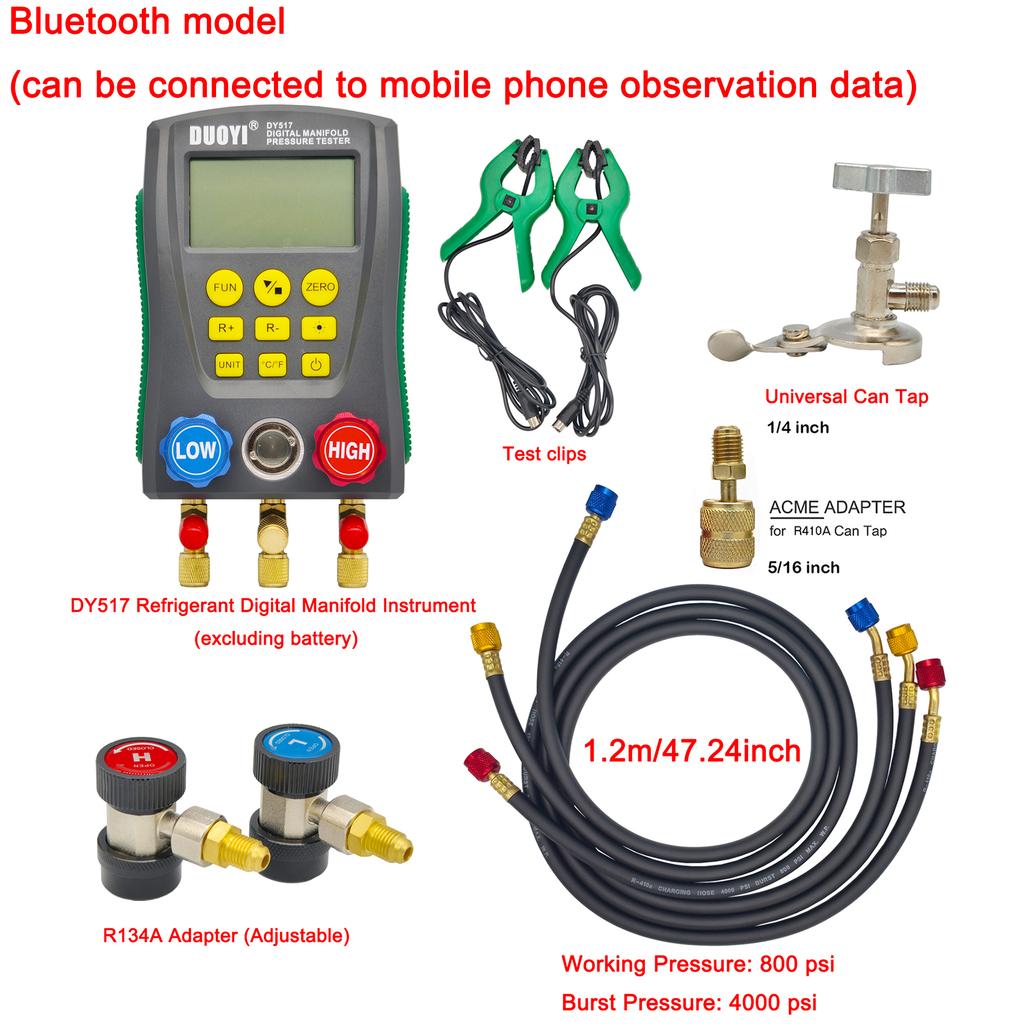 Digital refrigeration pressure gauge, air conditioning temperature detector, multi-function vacuum pressure test tool kit