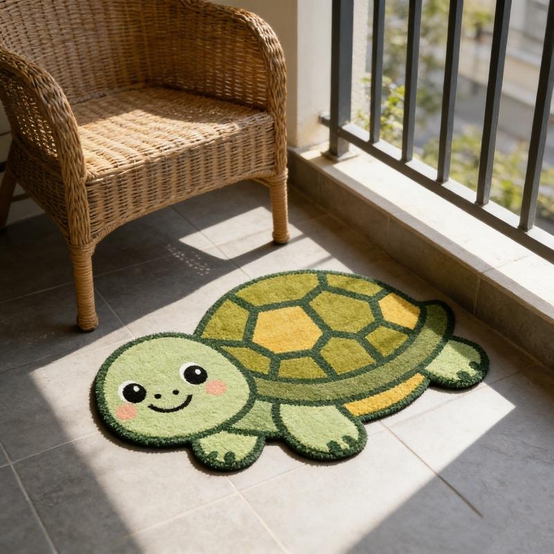 Cute Turtle Shaped Area Rug Non Slip Soft Pet Themed Floor Mat for Living Room Bedroom Kids Room Decor Rug