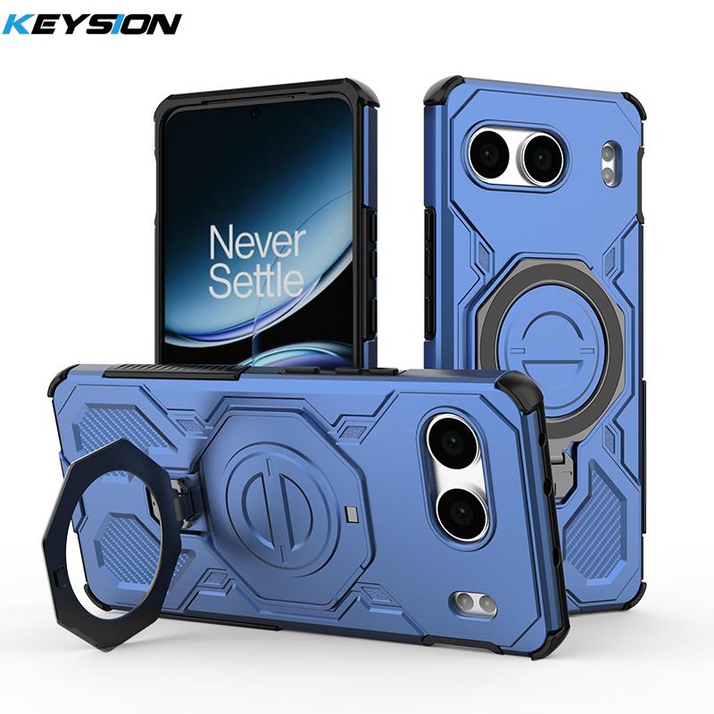 KEYSION Shockproof Magnetic Case for OnePlus Nord 4 5G Upright Live Metal Ring Stand Phone Back Cover for One Plus 1+ Nord 4 5G