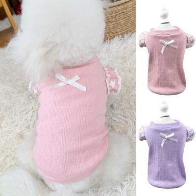 Dog Cotton Vest Lace Ruffle Cap Sleeve Pullover Puppy Clothes Soft Breathable Summer Pet T Shirt with Bow for Small Medium Dogs Cats