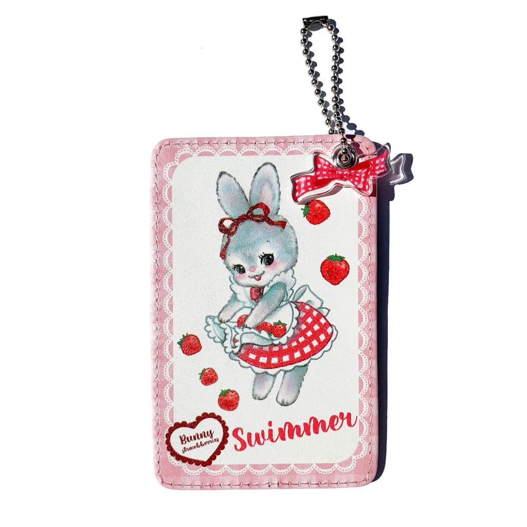 Shinada Global SWIMMER Strawberry Check Rabbit Pass X 2 X Goods Case, 7.2 11.2 Cm, Swimmer's