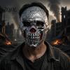 Masquerade Party Accessories Retro Distressed Silver Skull Mask for Halloween, Flexible PU Foam Horror Realistic Role Play with Adjustable Elastic
