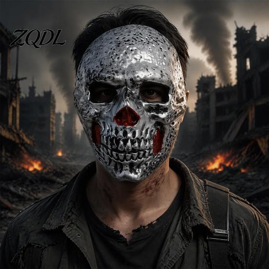 Masquerade Party Accessories Retro Distressed Silver Skull Mask for Halloween, Flexible PU Foam Horror Realistic Role Play with Adjustable Elastic