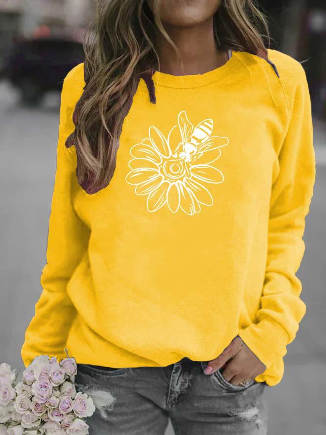 Sunflower Print Round Neck Women's Hoodie